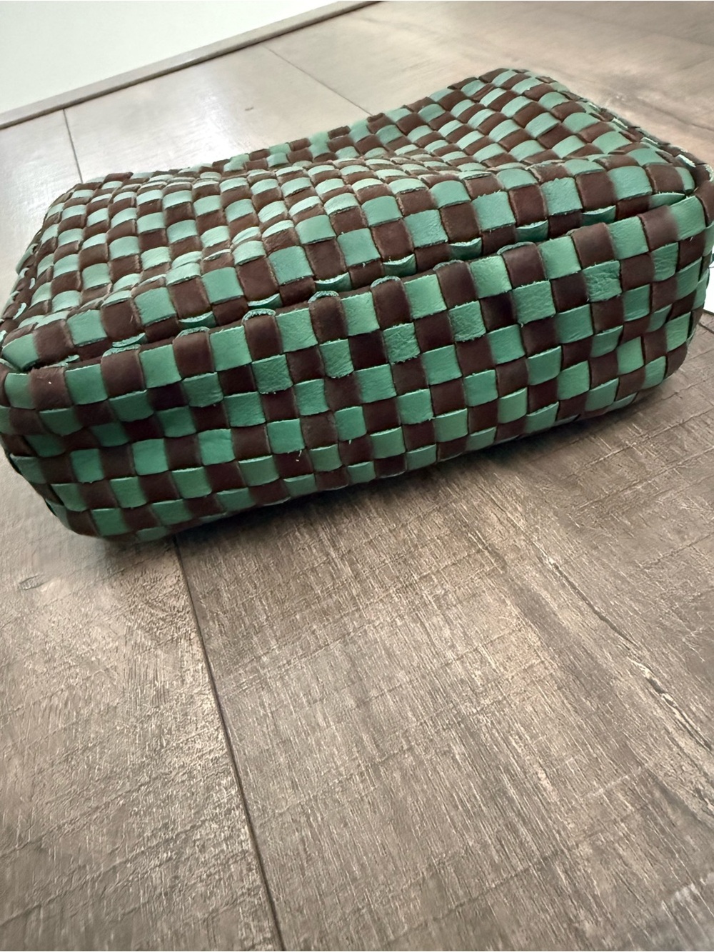 Clare V Brown and Green Woven Checkerboard Crossbody - Picture 5 of 8